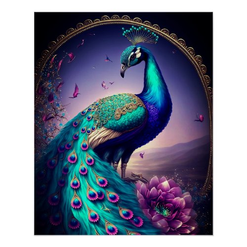 Beautiful Colorful Peacock Peafowl Bird Wildlife Poster