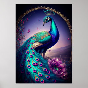 Beautiful Colorful Peacock Peafowl Bird Wildlife Poster