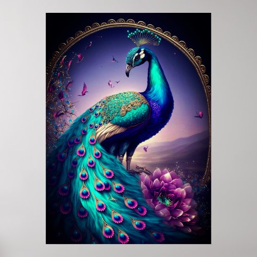 Beautiful Colorful Peacock Peafowl Bird Wildlife Poster