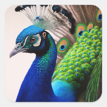Beautiful Colorful Peacock Peafowl Bird Wildlife Square Sticker by azlaird at Zazzle