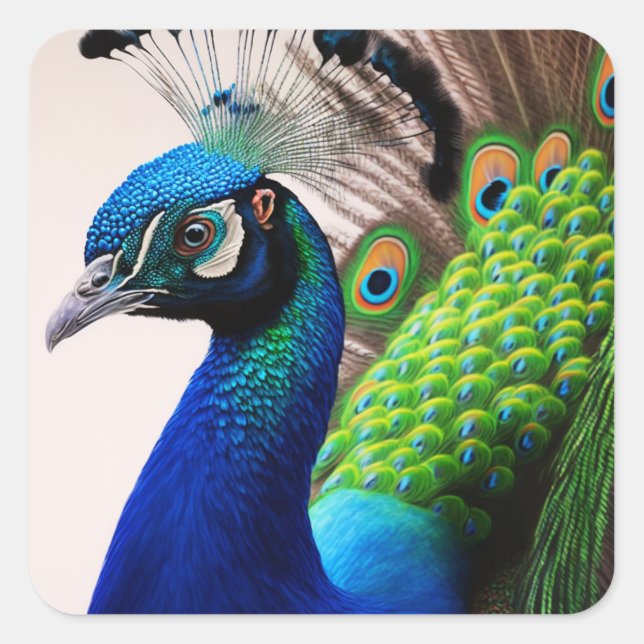 Beautiful Colorful Peacock Peafowl Bird Wildlife Square Sticker (Front)