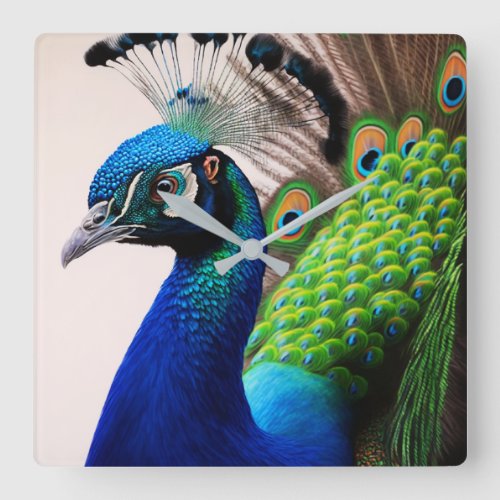 Beautiful Colorful Peacock Peafowl Bird Wildlife Square Wall Clock