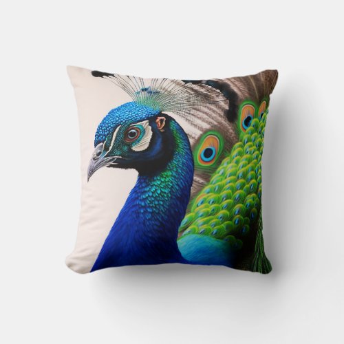 Beautiful Colorful Peacock Peafowl Bird Wildlife Throw Pillow