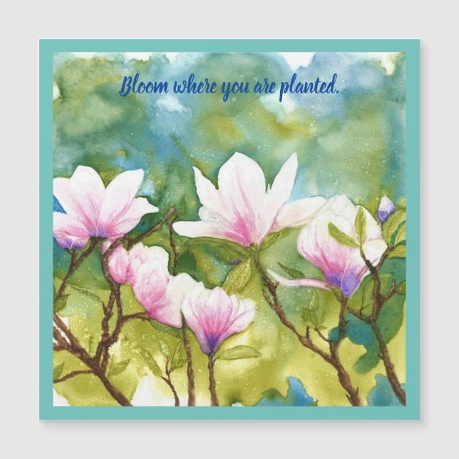 Beautiful, colorful, pink magnolia magnet (Front)