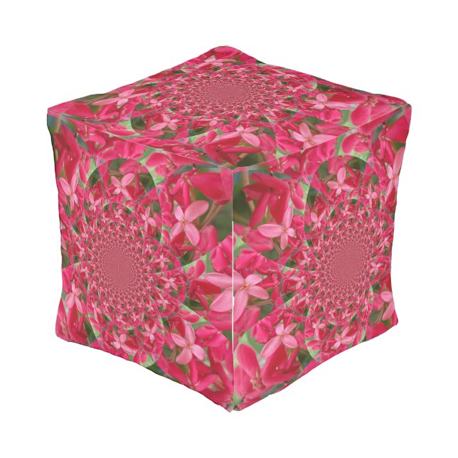 Beautiful Colorful Red Green Kaleidoscope Pattern Outdoor Pouf (Angled Back)
