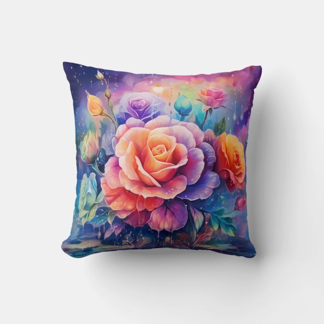 Beautiful Colorful Roses Throw Pillow (Front)