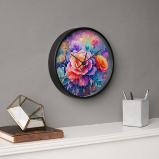 Beautiful Colorful Roses Wood Frame Clock