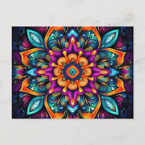 Beautiful Colorful Sacred Geometry Mandala Art Postcard