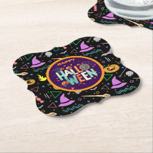 Beautiful Colorful Scary Halloween Patterns Paper Coaster