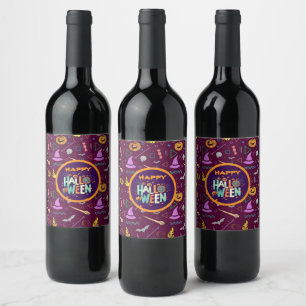 Beautiful Colorful Scary Halloween Patterns Wine Label
