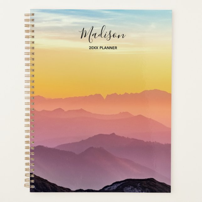 Beautiful Colorful Sky Mountains Personalized Planner (Front)