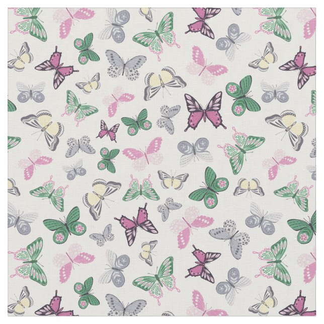 Beautiful Colorful Spring butterflies Fabric (Close Up)