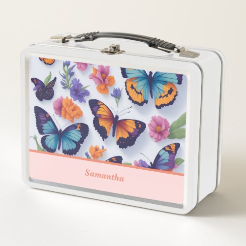Beautiful Colorful Spring Butterflies for Students Metal Lunch Box