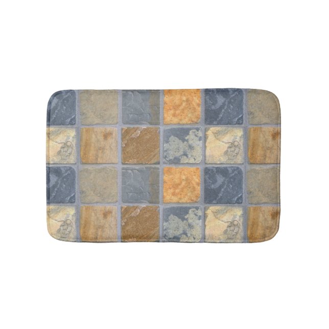 Beautiful, Colorful, Square Stone Tiles in Rows Bath Mat (Front)