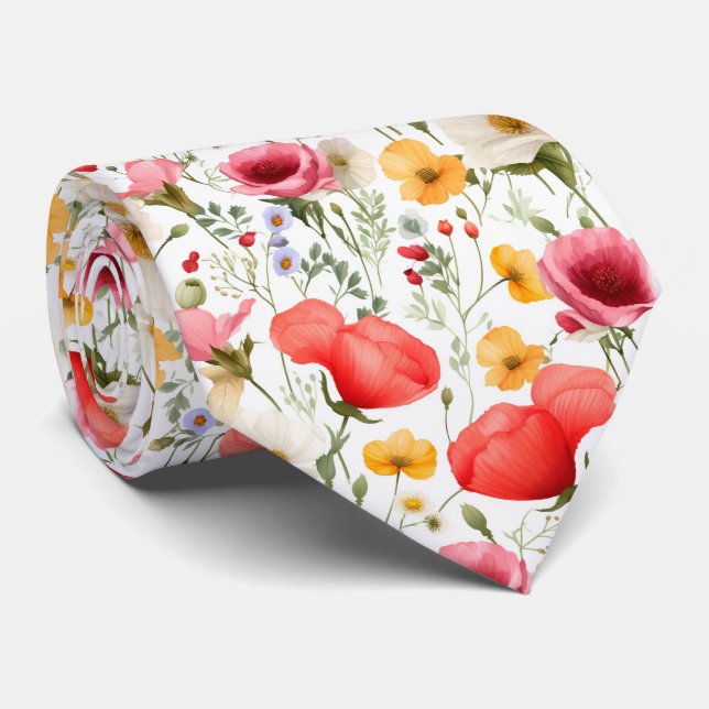 Beautiful Colorful Summer Floral  Neck Tie (Rolled)