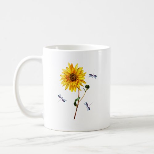 Beautiful Colorful Sunflower and Dragonflies Coffee Mug