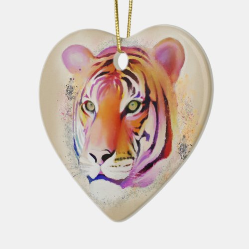 Beautiful Colorful Tiger Watercolor painting Ceramic Ornament