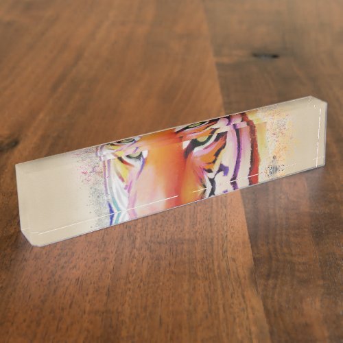 Beautiful Colorful Tiger Watercolor painting Desk Name Plate