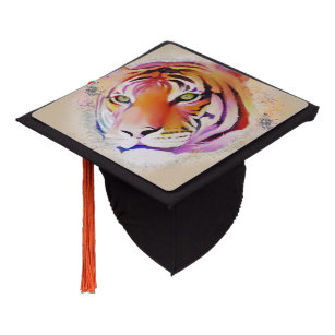 Beautiful Colorful Tiger Watercolor painting Graduation Cap Topper