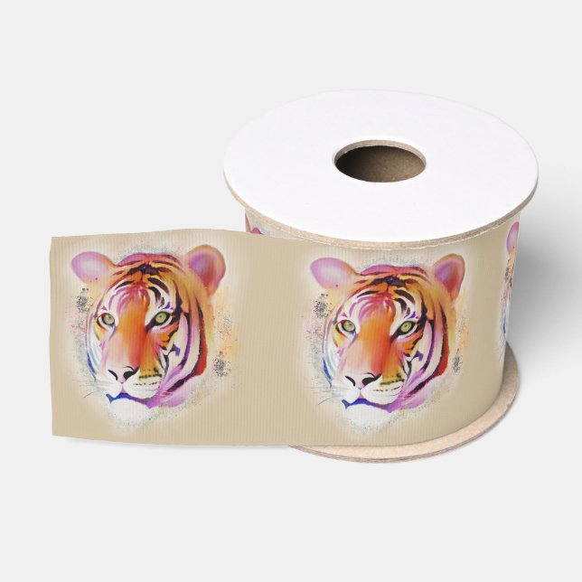 Beautiful Colorful Tiger Watercolor painting Grosgrain Ribbon (Spool)