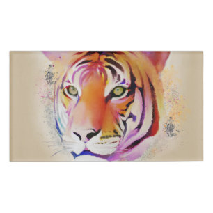 Beautiful Colorful Tiger Watercolor painting Name Tag