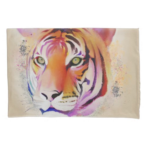Beautiful Colorful Tiger Watercolor painting Pillow Case