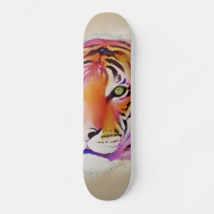 Beautiful Colorful Tiger Watercolor painting Skateboard