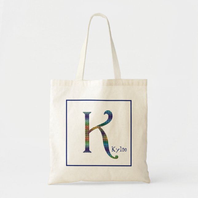 Beautiful Colorful Tile Letter K Initial Monogram Tote Bag (Front)