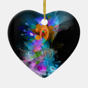 Beautiful Colorful Treble Clef Flower Leaves Paint Ceramic Ornament