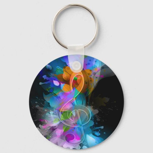 Beautiful Colorful Treble Clef Flower Leaves Paint Keychain