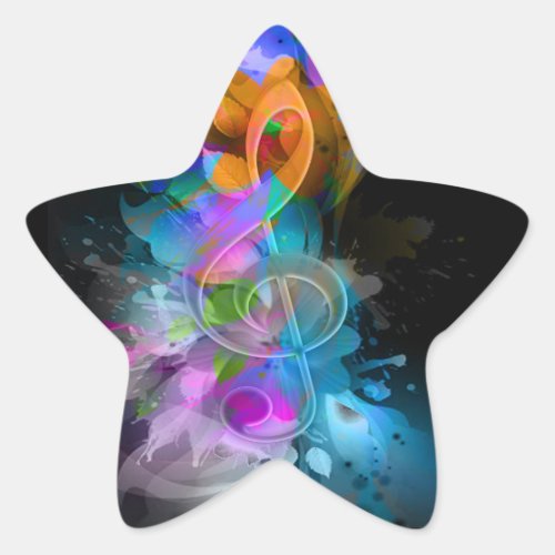 Beautiful Colorful Treble Clef Flower Leaves Paint Star Sticker