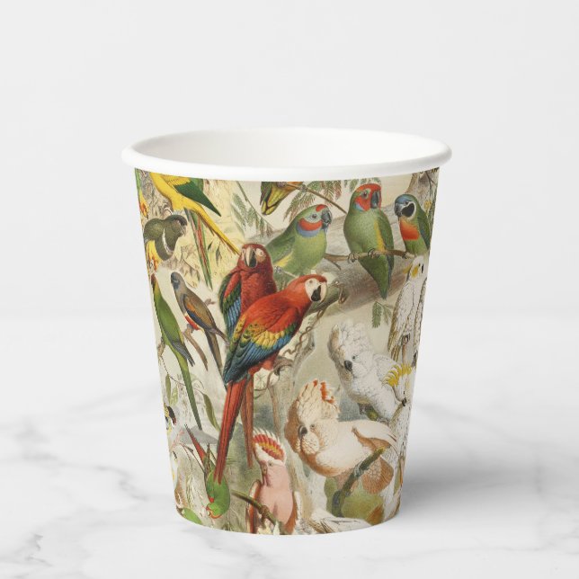 Beautiful Colorful Tropical Birds Parrots Paper Cups (Front)