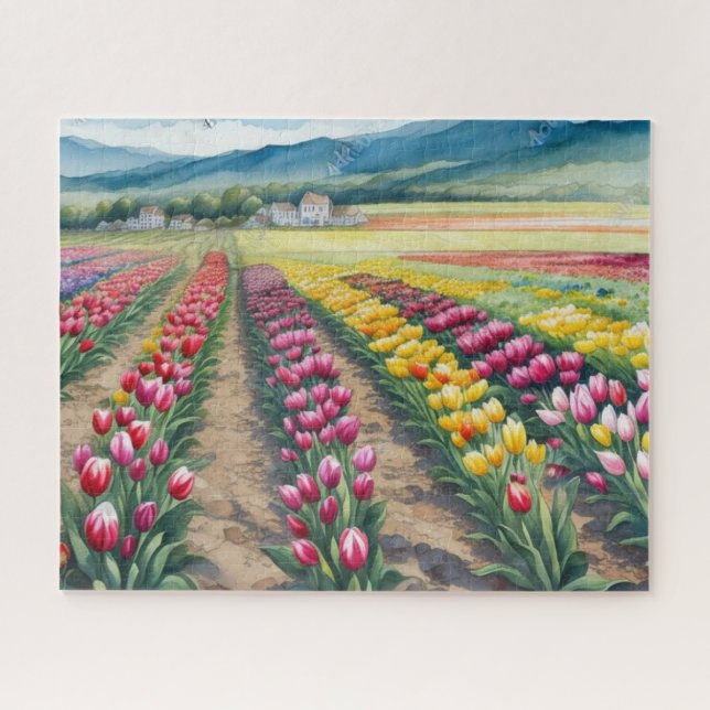 Beautiful Colorful Tulip Field Jigsaw Puzzle (Horizontal)