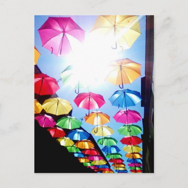 Beautiful Colorful Umbrellas Hang Above the Street Postcard (Front)