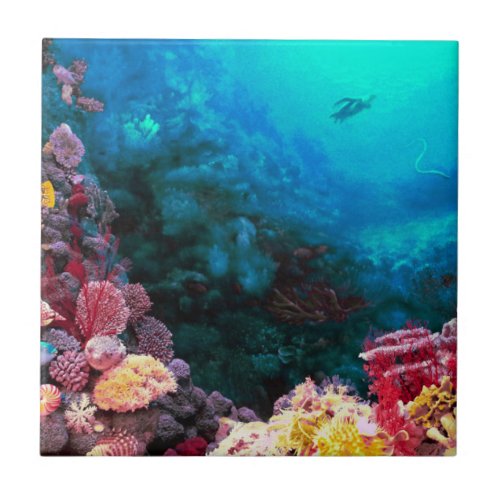 Beautiful Colorful Vibrant Unsersea Tropical Coral Ceramic Tile