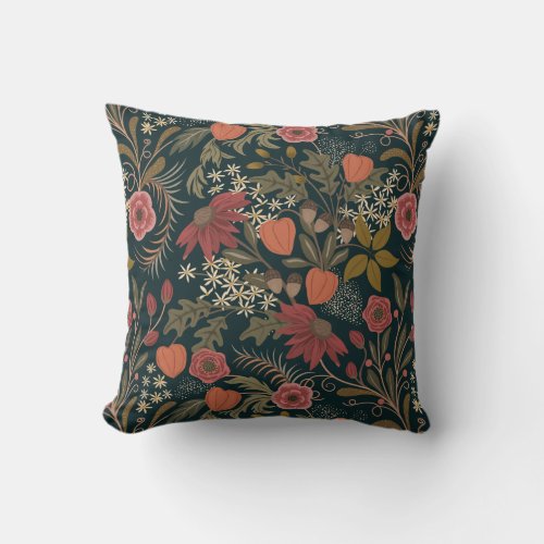 Beautiful colorful vintage floral pattern throw pillow