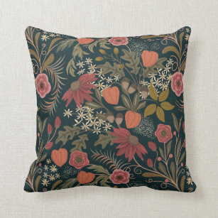 Beautiful colorful vintage floral pattern throw pillow