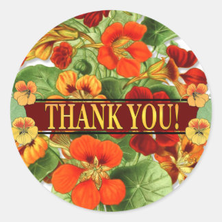 Beautiful Colorful Vintage Floral Thank You Classic Round Sticker