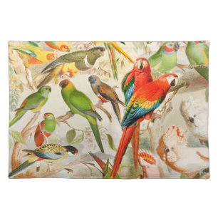 Beautiful Colorful Vintage Tropical Birds Parrots Cloth Placemat