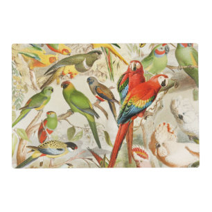 Beautiful Colorful Vintage Tropical Birds Parrots Placemat