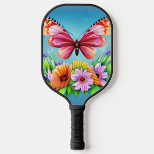 Beautiful Colorful Watercolor Butterfly and Flower Pickleball Paddle