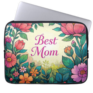 Beautiful Colorful Watercolor Floral Flowers Laptop Sleeve