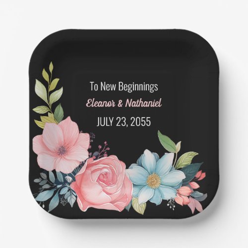 Beautiful Colorful Watercolor Floral Wedding Paper Plates