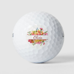 Beautiful colorful watercolor flower bouquet golf balls