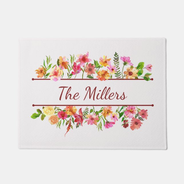 Beautiful colorful watercolor flowers  doormat (Front)