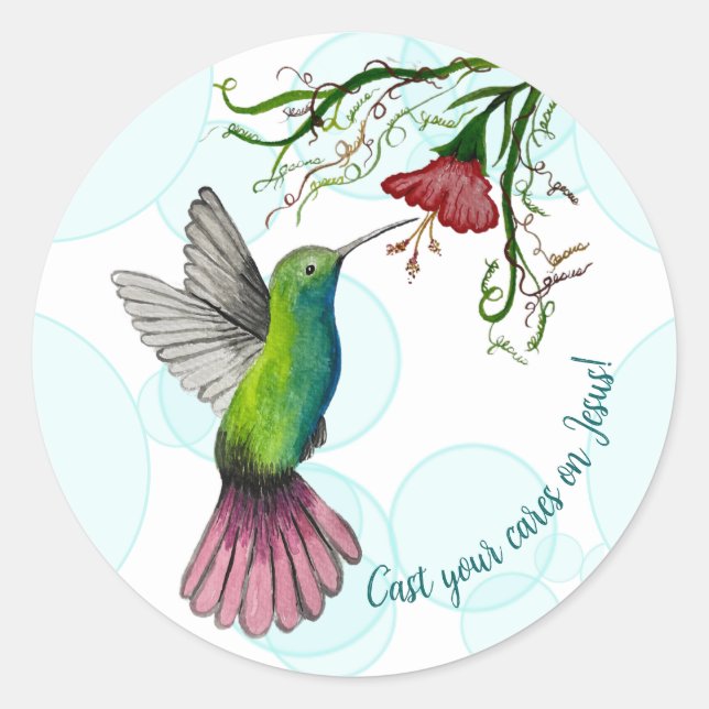 Beautiful Colorful Watercolor Hummingbird Sticker (Front)