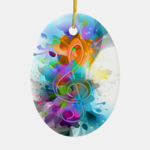 Beautiful Colorful Watercolor Splatter Music note Ceramic Ornament