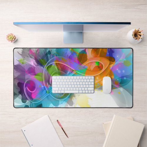 Beautiful Colorful Watercolor Splatter Music note Desk Mat