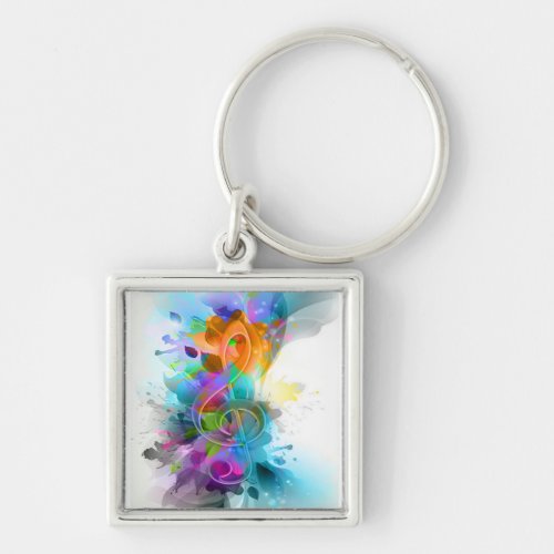 Beautiful Colorful Watercolor Splatter Music note Keychain