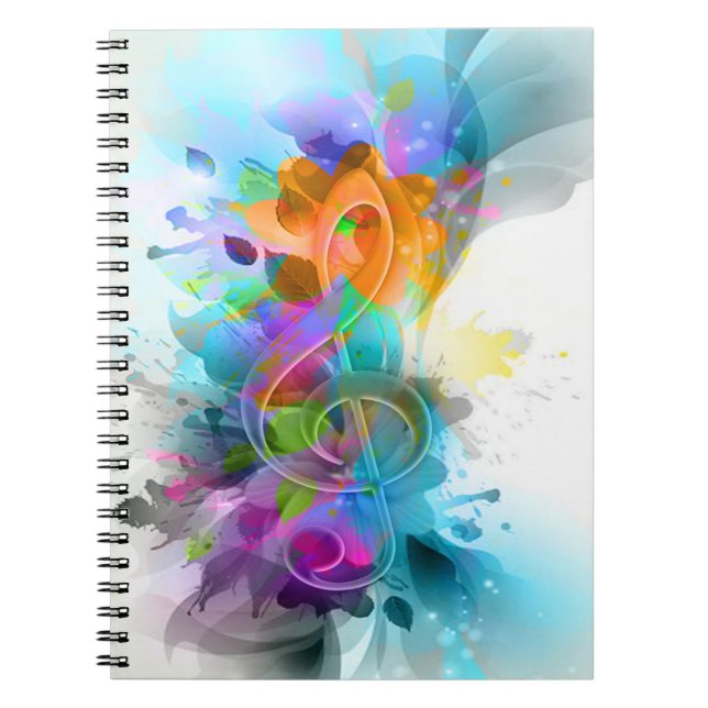 Beautiful Colorful Watercolor Splatter Music note Notebook (Front)